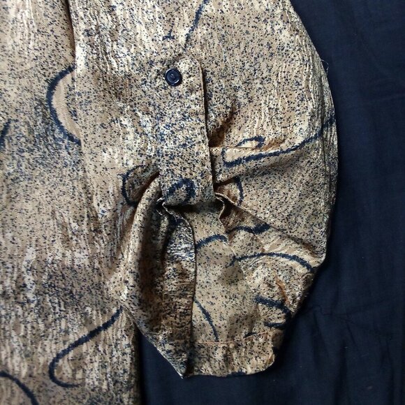 Vintage Gloria Dee Abstract Strokes Gold Polyester Disco Shirt - Picture 3 of 6
